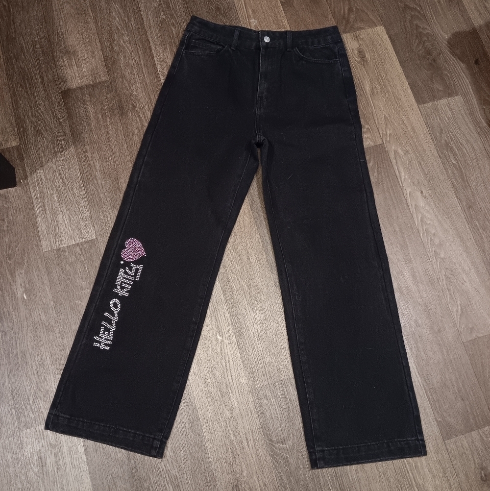 Hello Kitty By Forever 21 Black Straight Leg Jeans with Pink Accents Sz 29